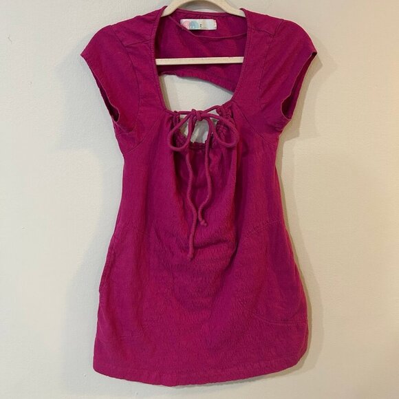 Free People Beach Vivi Fuchsia Short Sleeve Mini Dress Cover Up Size Medium - Picture 2 of 7